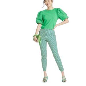 A New Day Womens Side Zip Skinny Ankle Pants Green Geo Moon Print 4R New